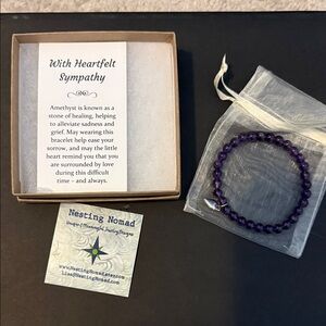 Amethyst stretch bracelet with silver heart charm